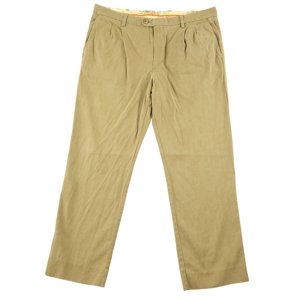 Tommy Bahama Pants Mens 36x30 Beige Silk Cotton Chino Relaxed Fit Pleated Casual
